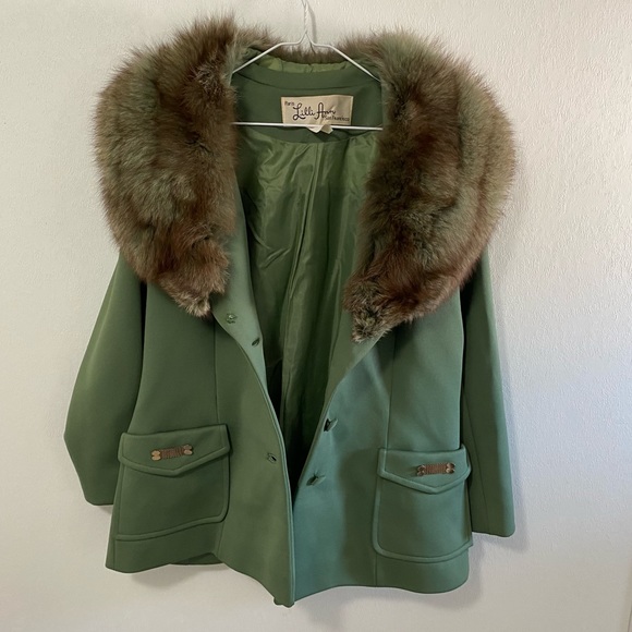 Vintage Lilli Ann Fox Fur Collar Jacket Sage Green size 8 - Picture 5 of 12